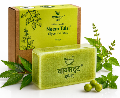 Vagbhatt Neem Tulsi Glycerine Soap (100gm) – Handmade Herbal Soap for Acne & Deep Cleansing